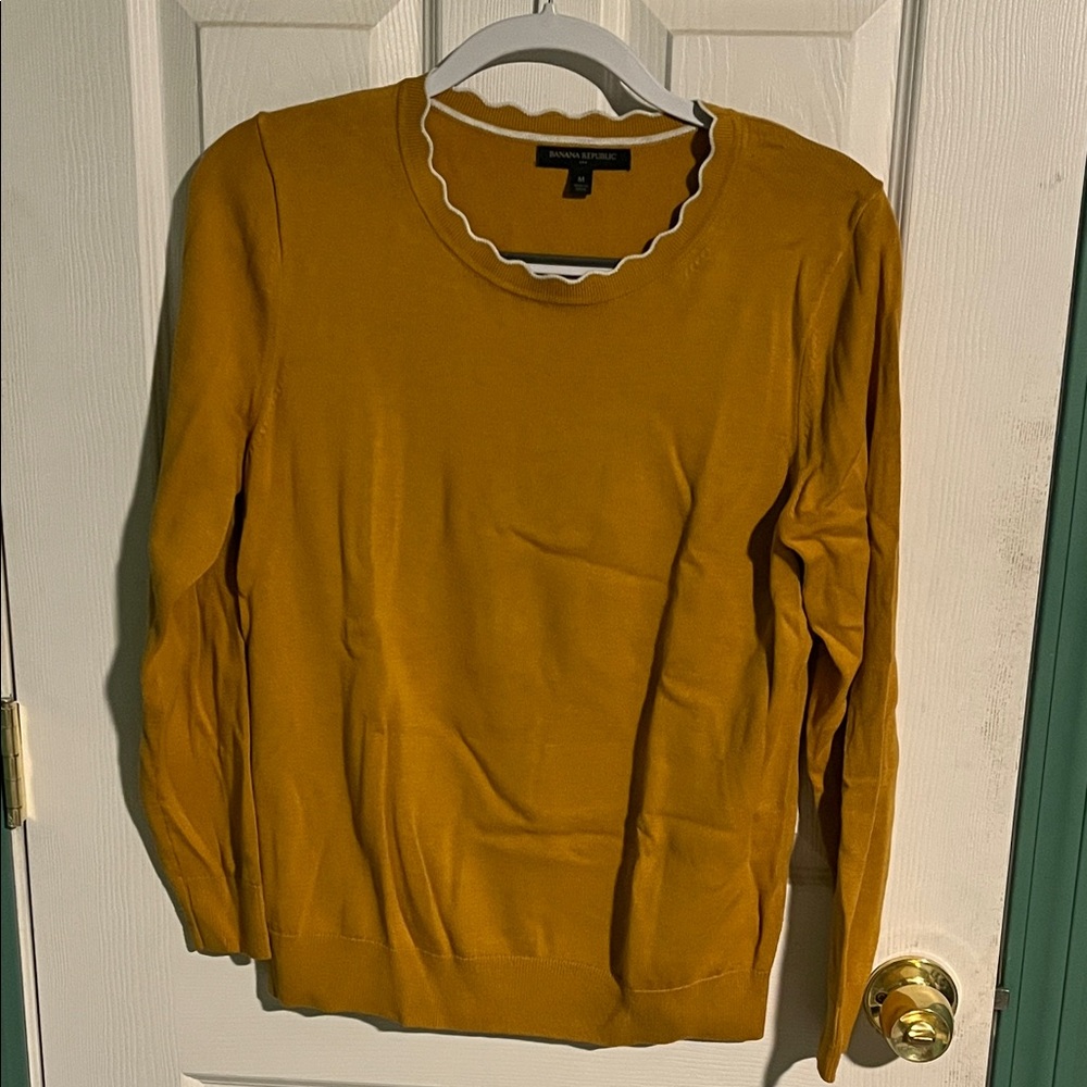 Banana Republic Mustard Yellow Sweater with Scalloped Neckline